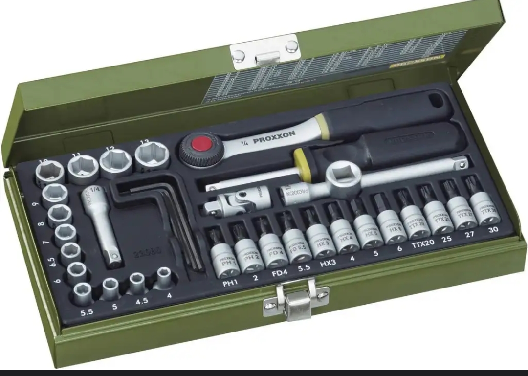 PROXXON Zestaw kluczy nasadowych do mechaniki precyzyjnej 1/4 PR23080 36 elementów