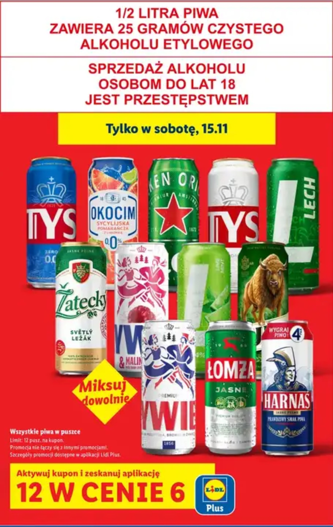 Wszystkie piwa w puszce 12 w cenie 6 @Lidl