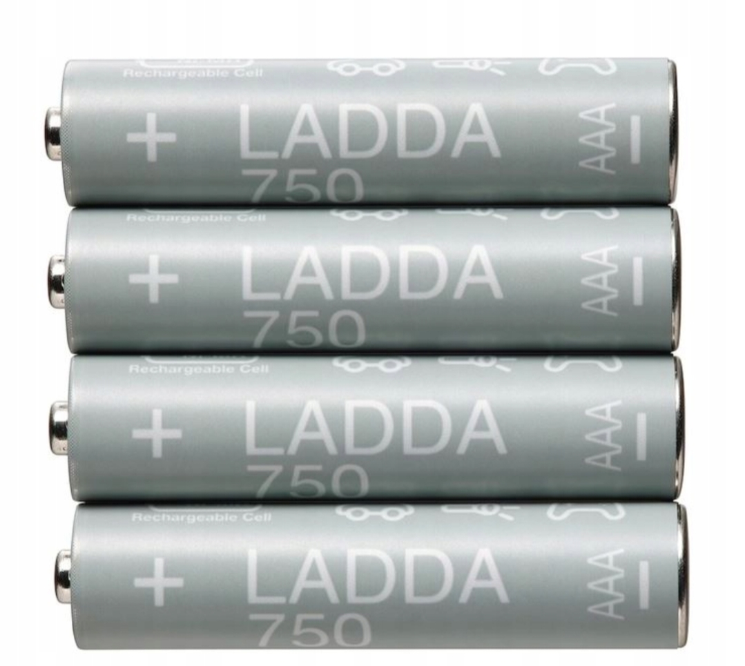 Cienkie paluszki akumulatorki baterie IKEA LADDA AAA R3 750mAH 4 szt.