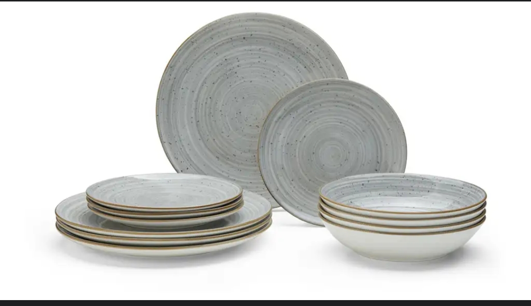 Komplet obiadowy porcelanowy Tina 12 el. szary lub miętowy (darmowy odbiór w salonie BRW)