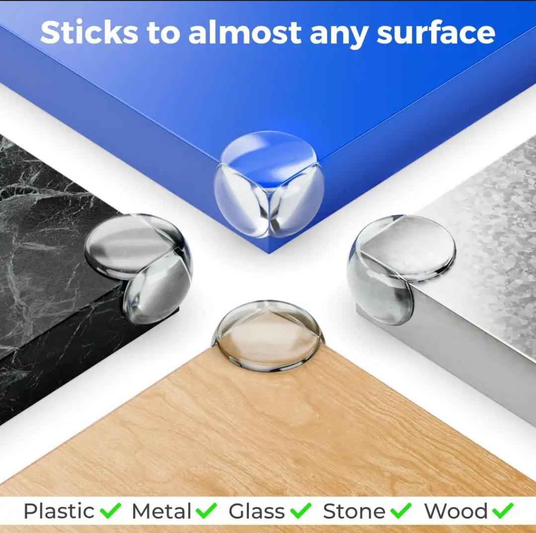 deleyCON – 6 sztuk ochronnych narożników dla dzieci, silikonowe, przezroczyste, duży rozmiar (28 × 39 mm)