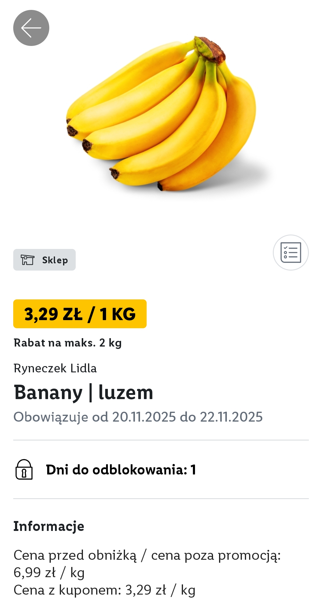 Banany luzem 1kg @Lidl