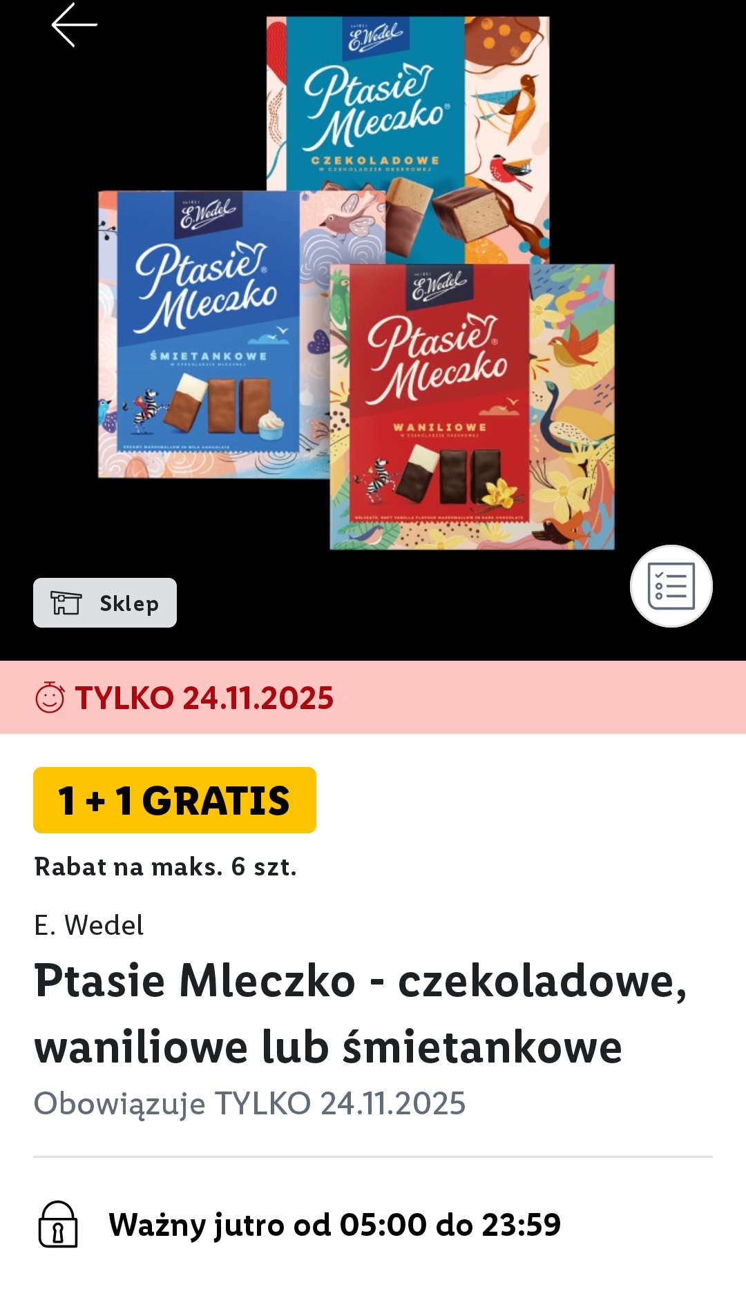 Wedel ptasie mleczko 340g czekoladowe waniliowe lub śmietankowe 1+1 Gratis @Lidl