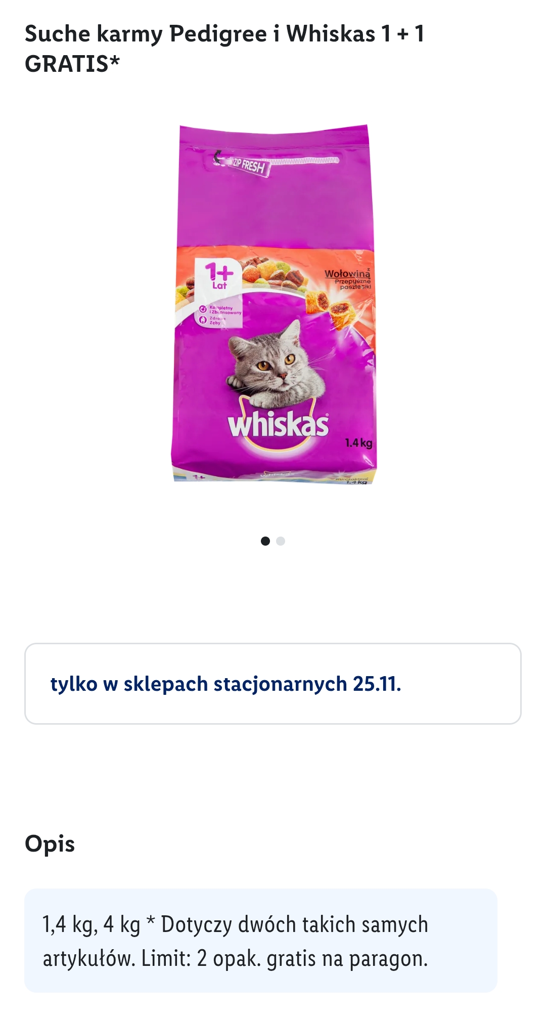 Suche karmy Pedigree i Whiskas 1 + 1 GRATIS @Lidl
