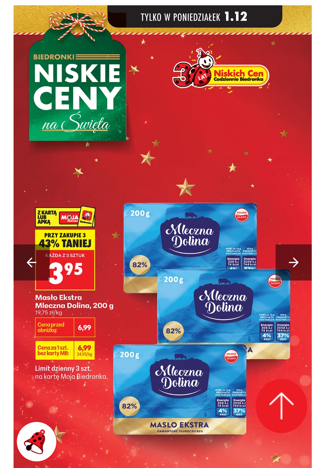 Masło ekstra Mleczna Dolina, przy zakupie 3 @Biedronka