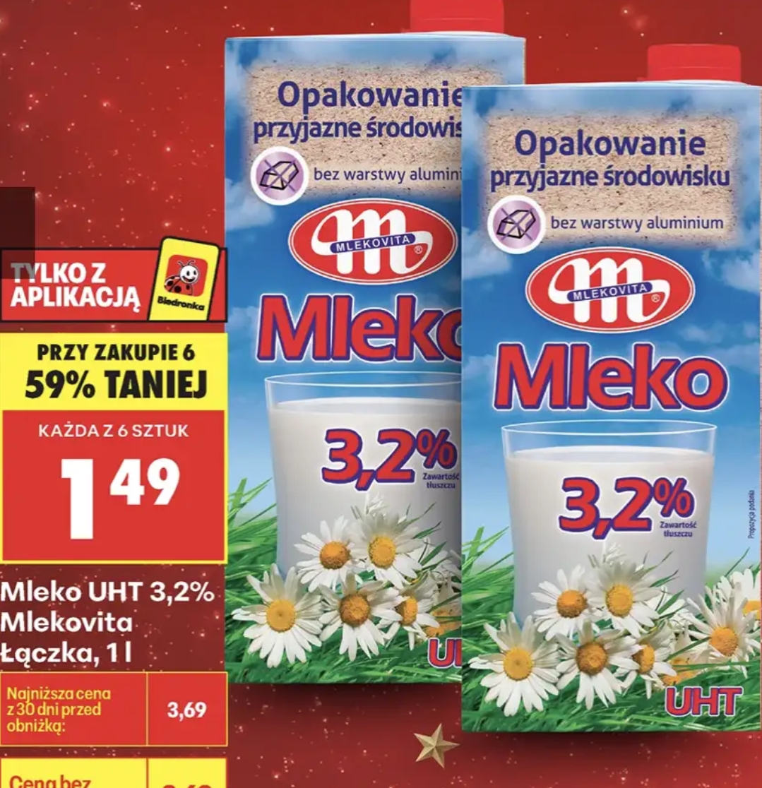 Mleko UHT 3,2% Mlekovita przy zakupie 6 @Biedronka