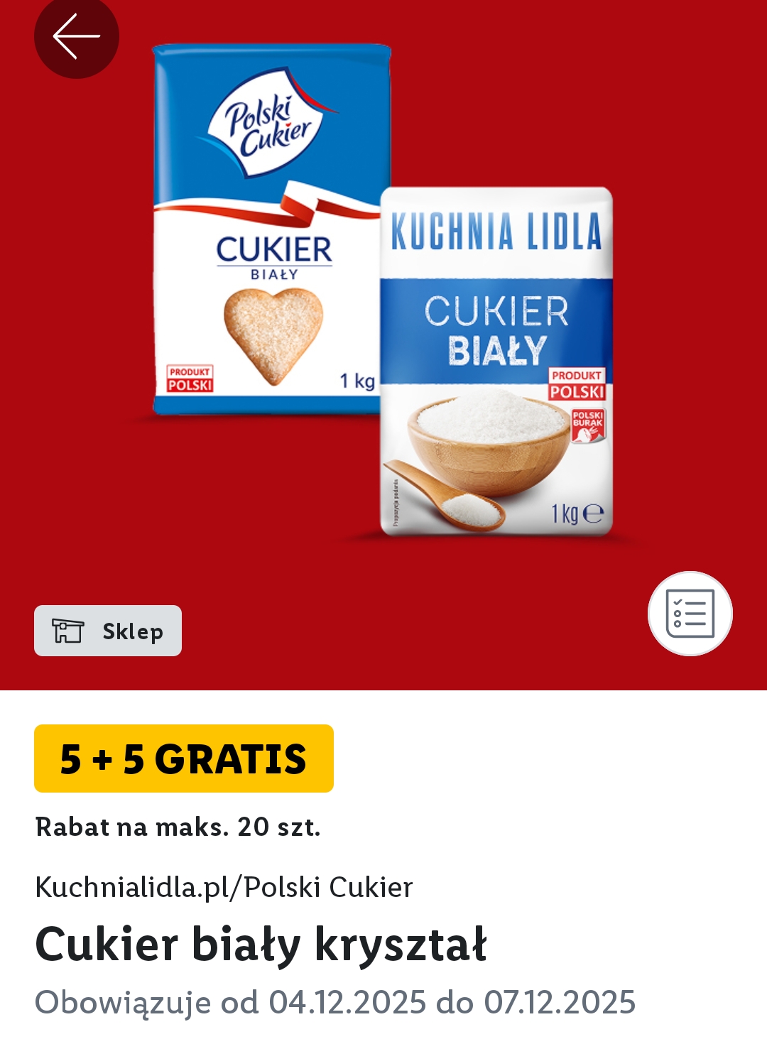 Cukier biały kryształ 1 kg 5+5 Gratis @Lidl