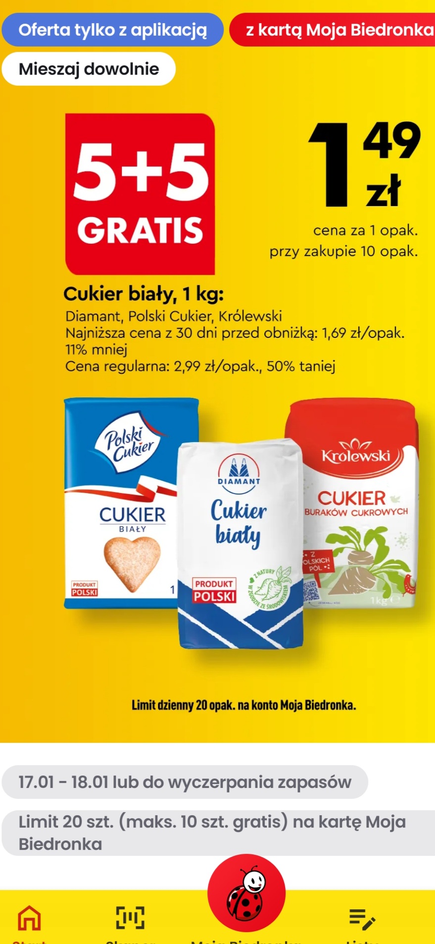 Cukier 5+5 gratis tylko z aplilacją