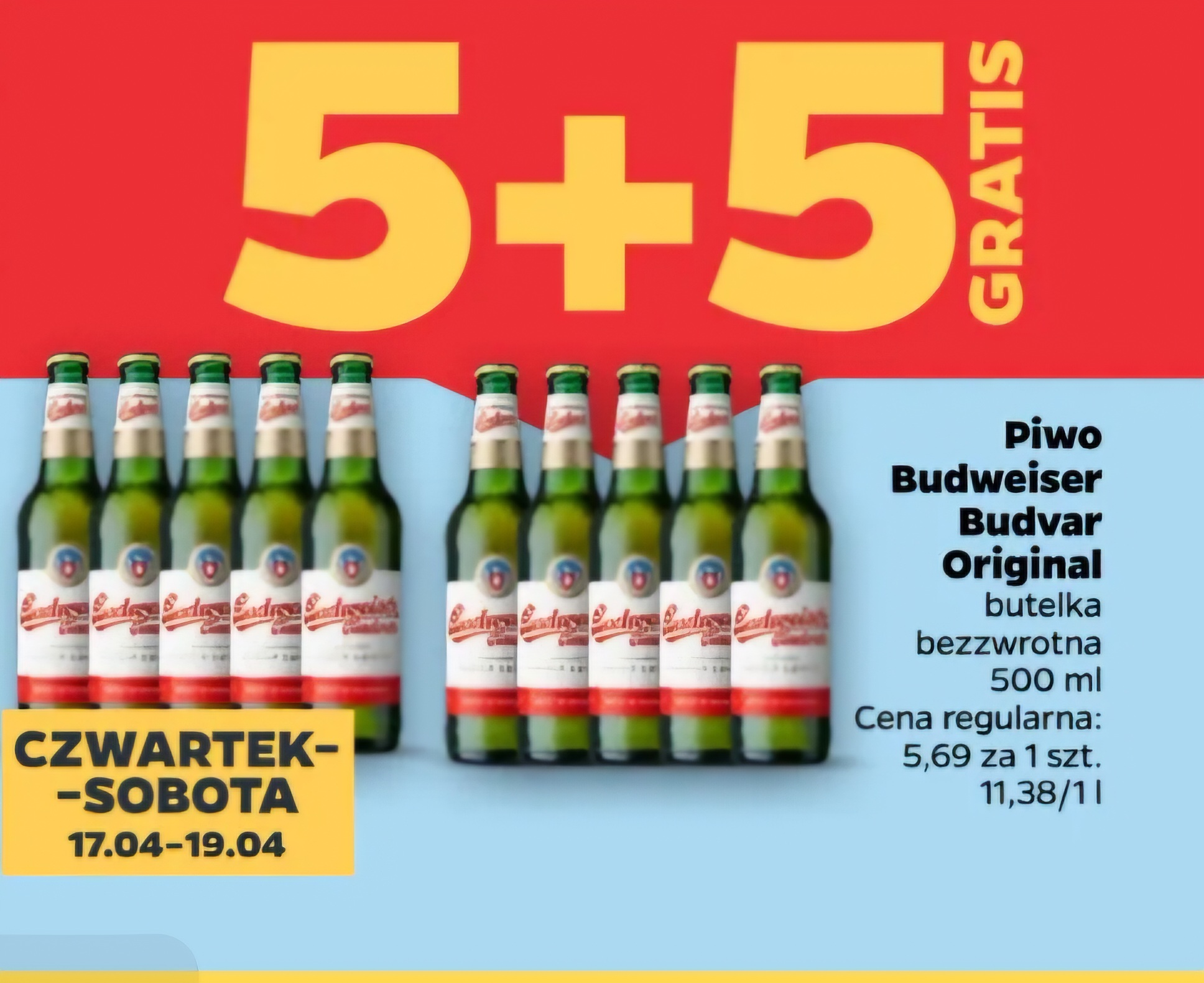 Piwo Budweiser Budvar Original 5+5 gratis Netto