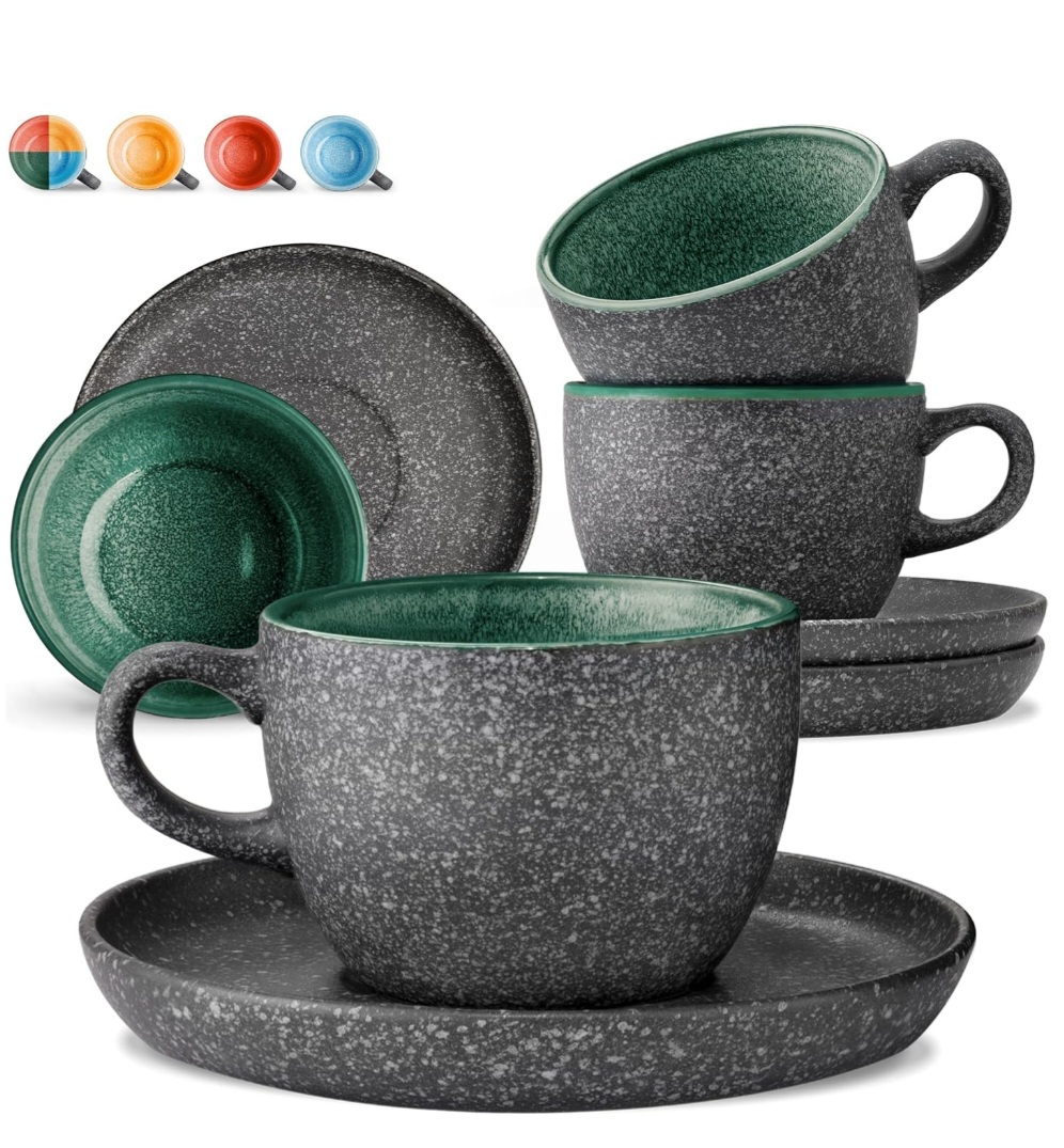 Cosumy - zestaw 4 Filiżanek z podstawkami do kawy 200ml, różne kolory