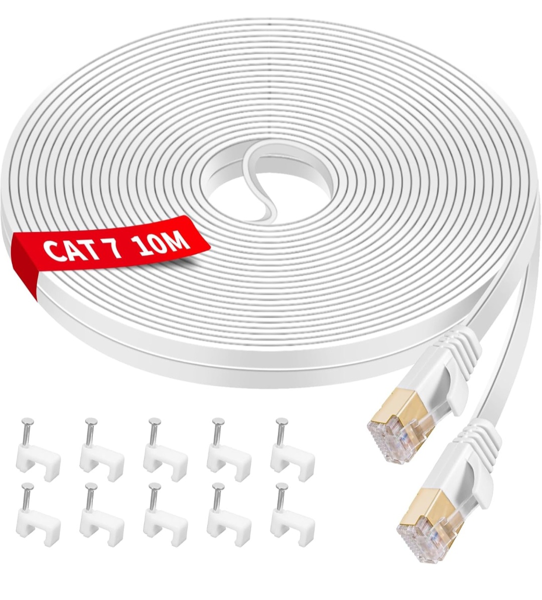 Kabel Ethernet kat.7 płaski 10m