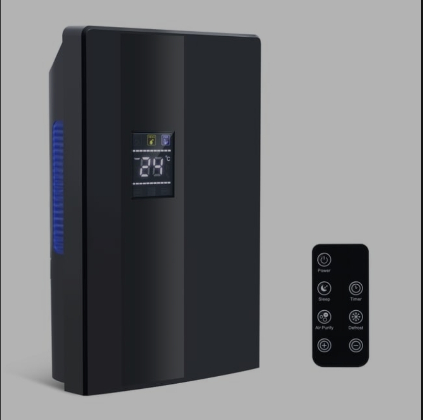 ZMH Czarny elektryczny osuszacz powietrza 2000 ml z pilotem i timerem do piwnicy i sypialni