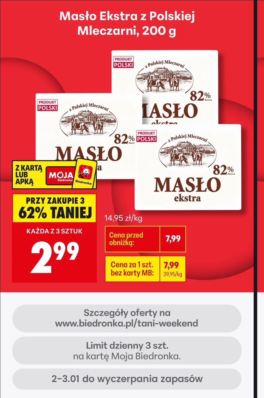 Masło Extra 82% 200 g Z Polskiej Mleczarni taniej przy zakupie 3 @Biedronka