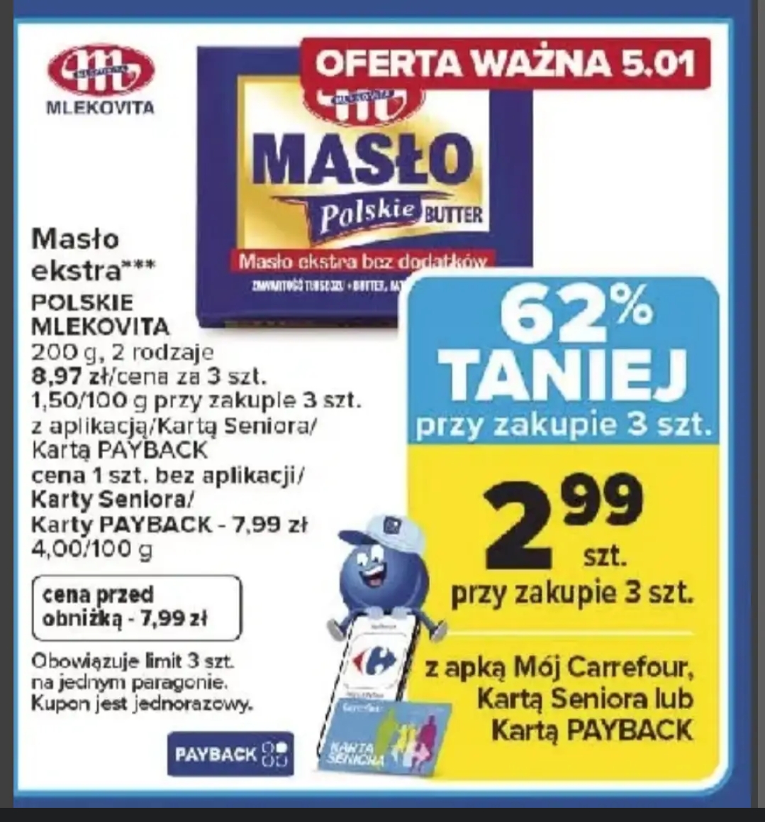 Masło Polskie Mlekovita 82%, cena za 1 sztukę przy zakupie 3 @Carrefour