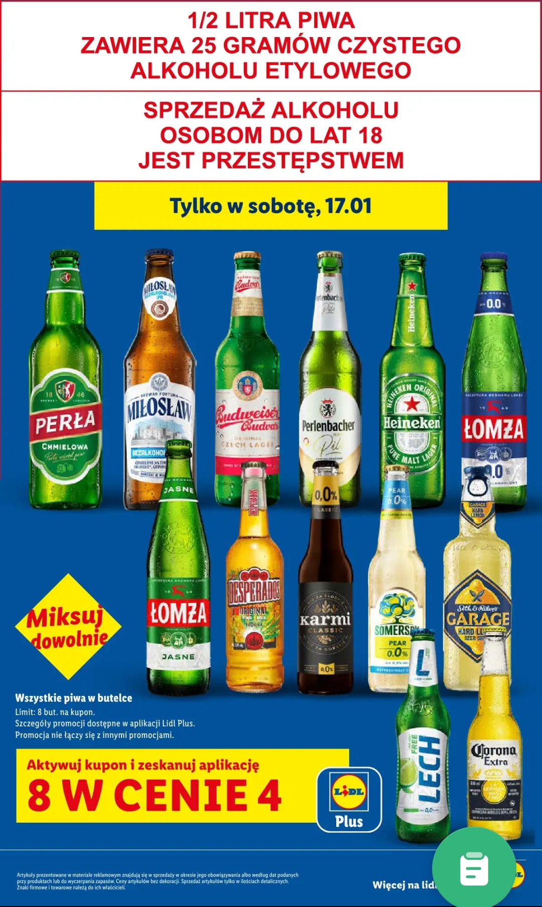 Wszystkie piwa w butelkach 8 w cenie 4 @Lidl