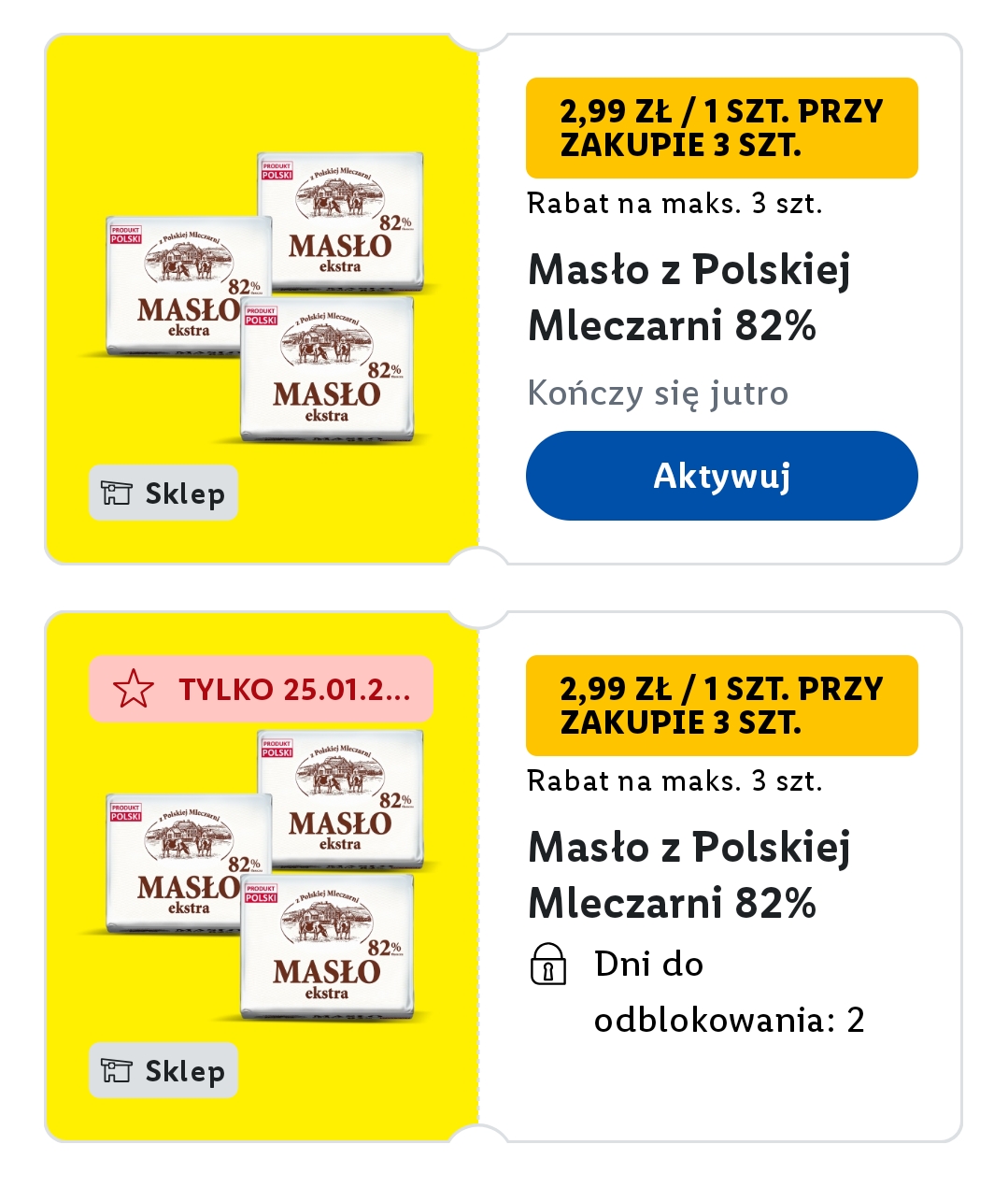 Masło z Polskiej Mleczarni 82% taniej przy zakupie 3 sztuk @Lidl