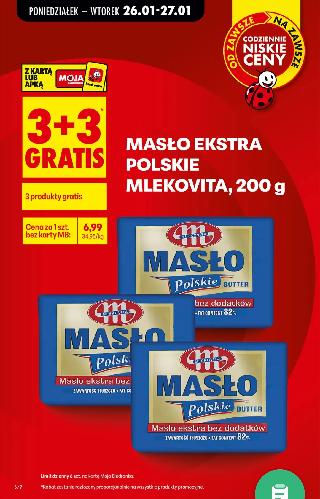 Masło Extra Polskie Mlekovita 82% 200 g 3+3 Gratis @Biedronka