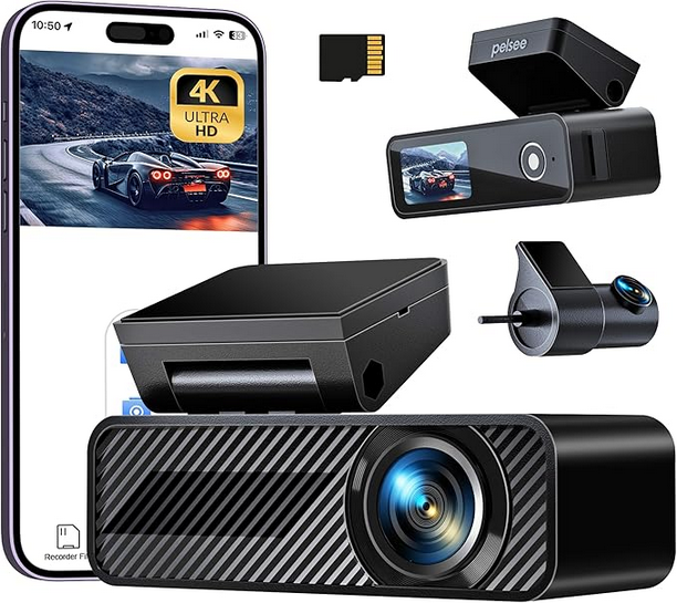 Pelsee P1 Duo kamera samochodowa 4K z przodu i z tyłu z 5G Wi-Fi, karta SD 64 GB Amazon
