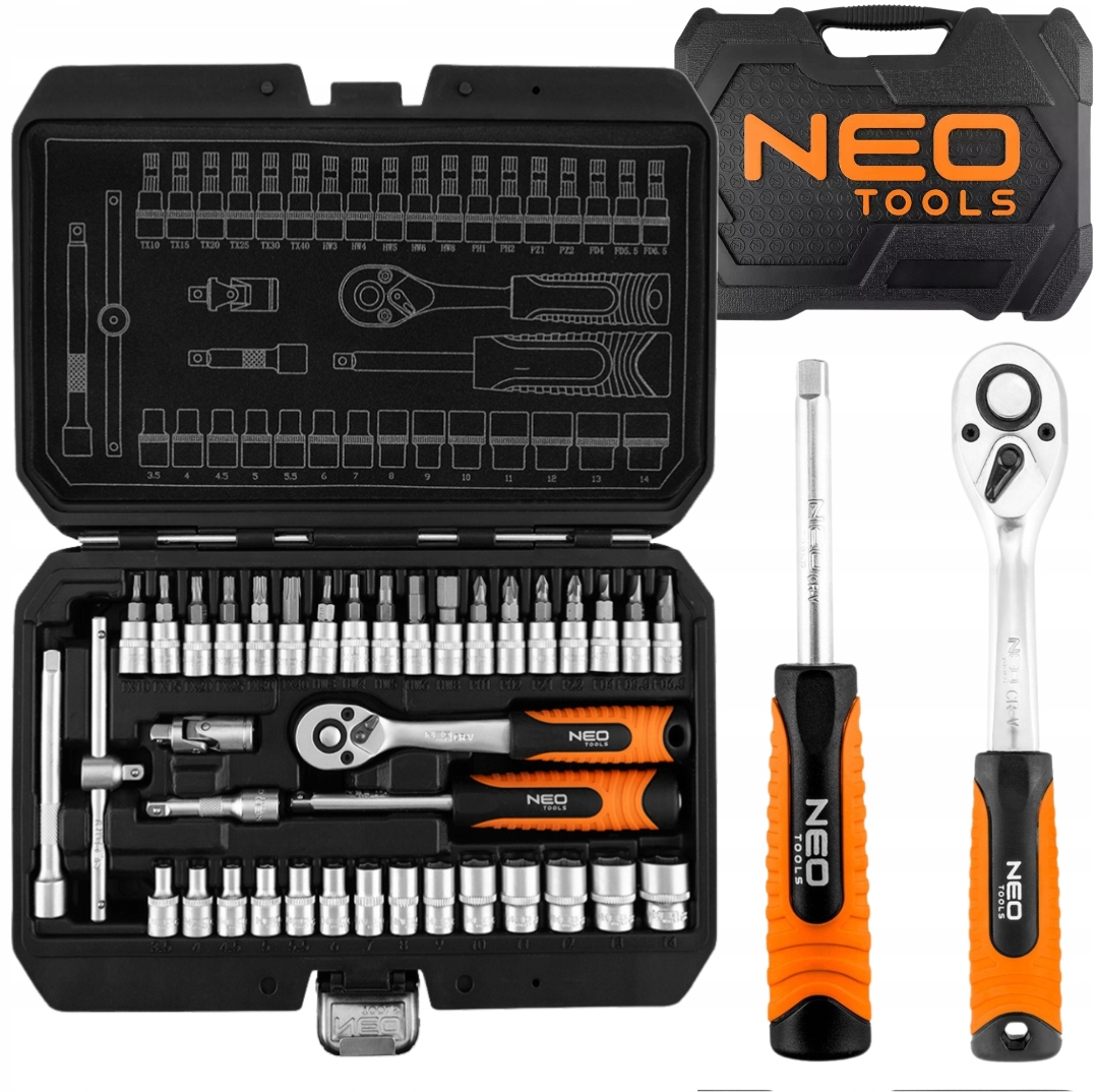 NEO Zestaw Kluczy Nasadowych 38 el. Grzechotka 1/4" Nasadki Bity Torx HEX