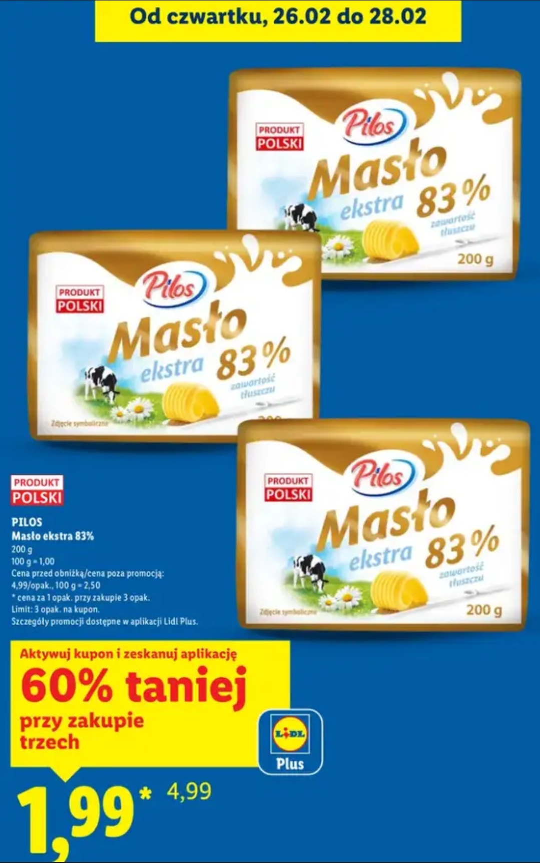 Masło ekstra Pilos 83% - cena przy zakupie 3 sztuk