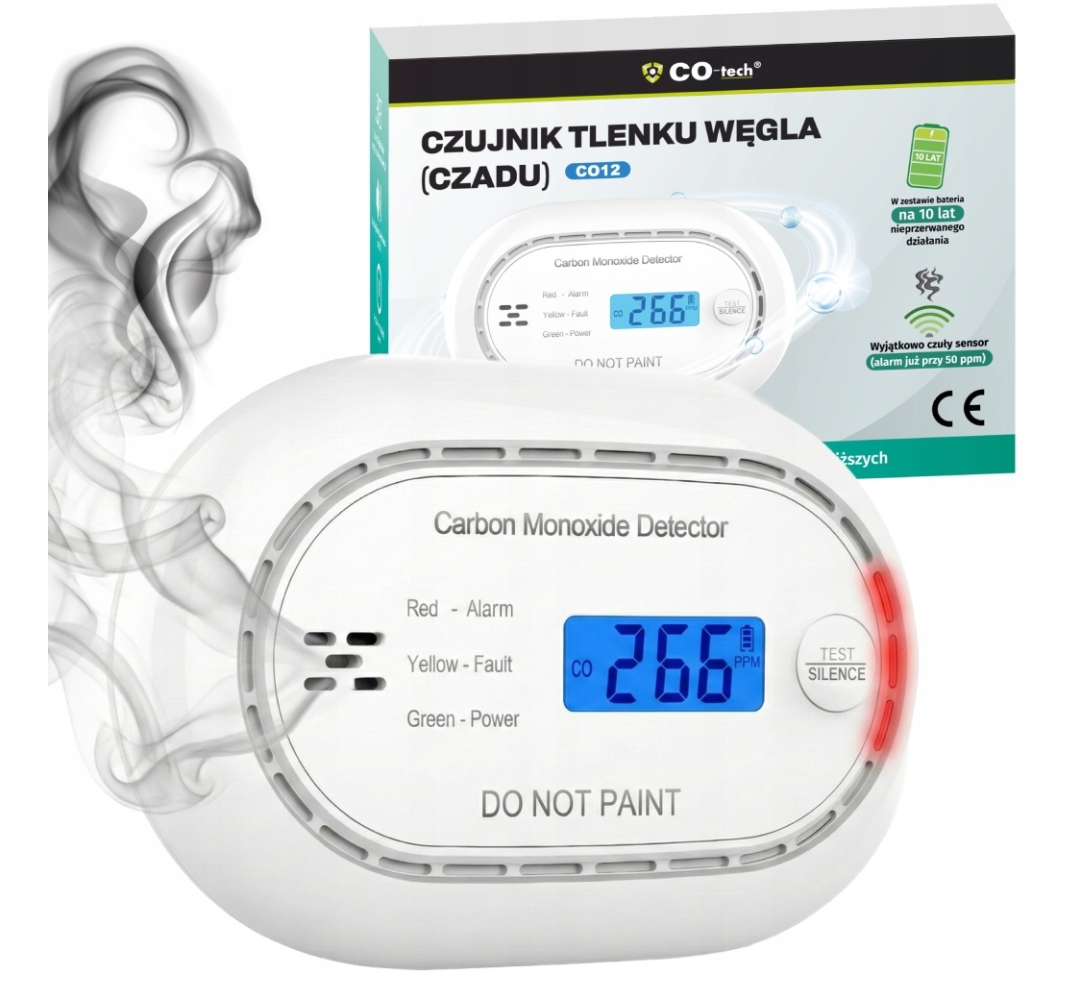 CZUJNIK CZADU TLENKU WĘGLA CO-Tech CO12 | BATERIA NA 10 LAT | CERTYFIKOWANY