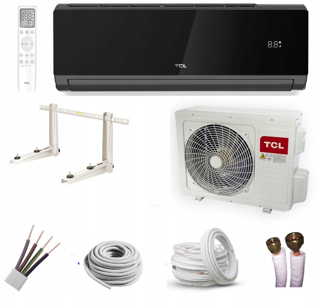 Klimatyzator TCL Elite Dark Czarny 3,5kW WiFi zestaw montaż