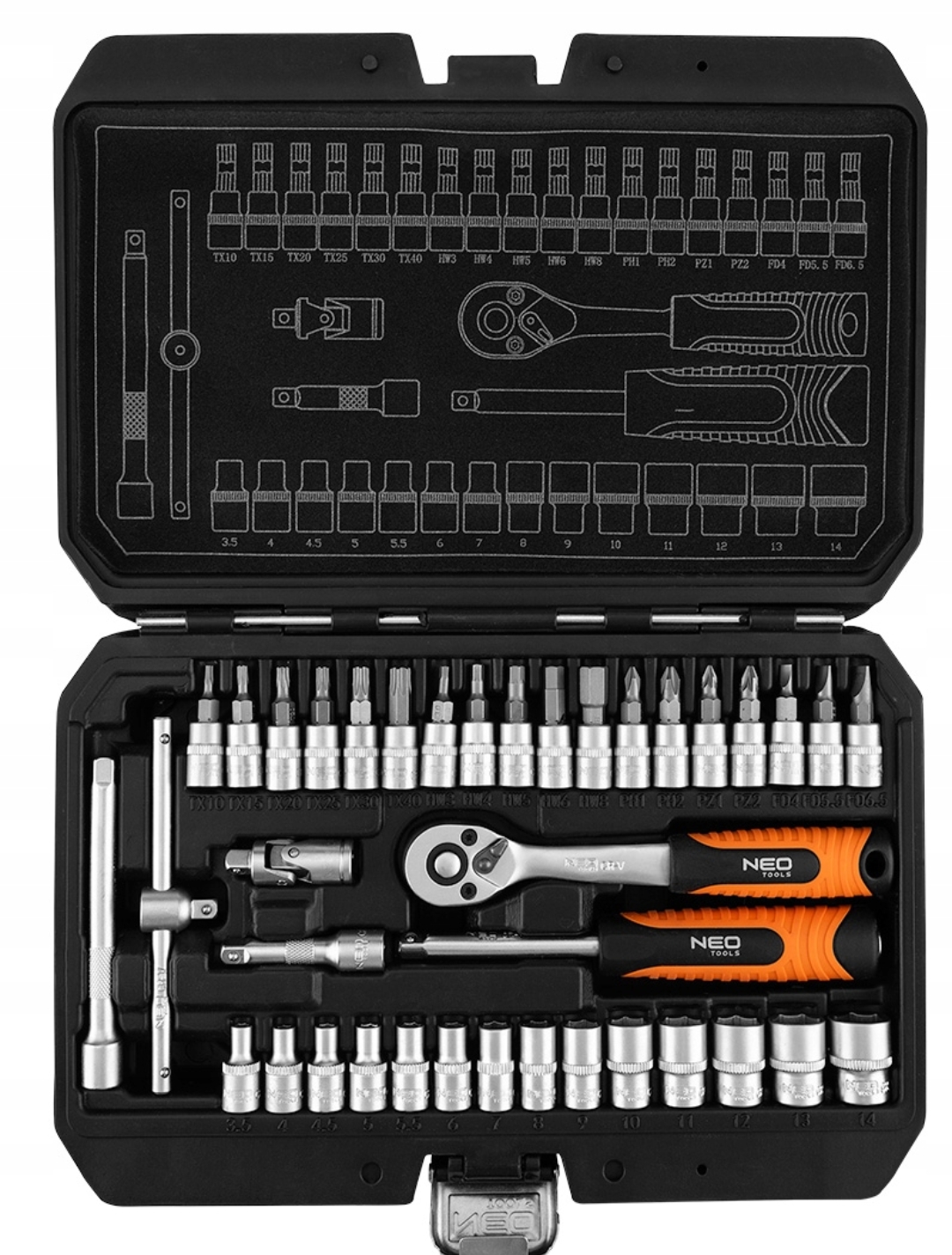 NEO zestaw kluczy nasadowych 38 el. grzechotka 1/4" 10-232