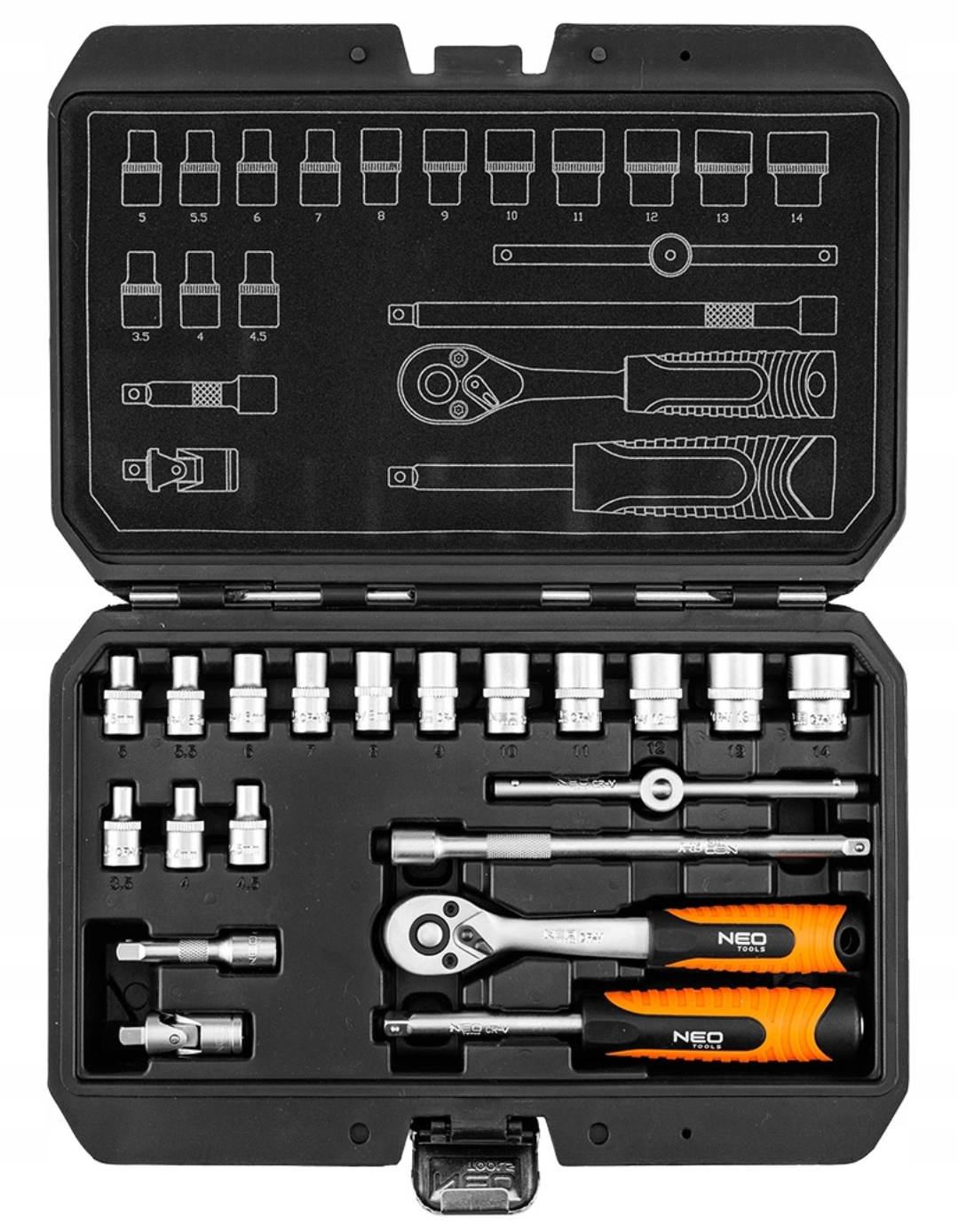 NEO zestaw kluczy nasadowych 20 el. Grzechotka 1/4" 10-230