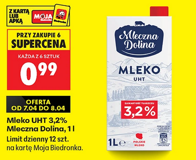 Mleko UHT 3.2 Mleczna Dolina, 1 L (przy zakupie 6 op.)