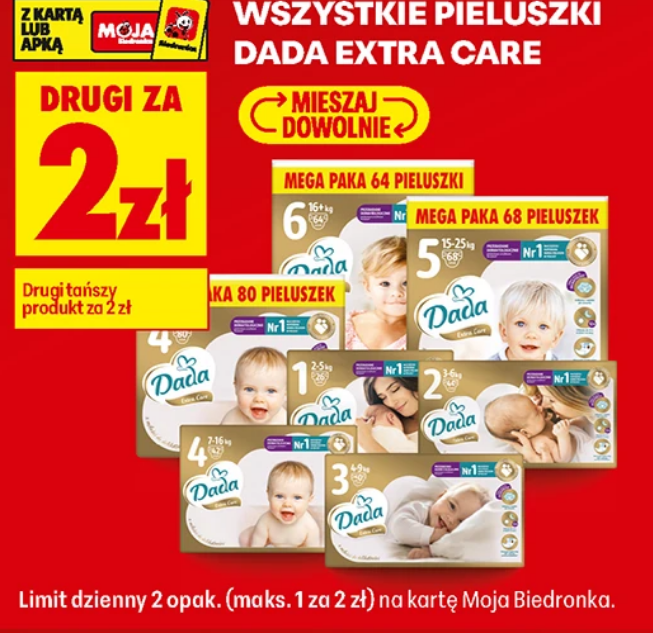 Wszystkie pieluszki DADA EXTRA CARE (drugi za 2 PLN)