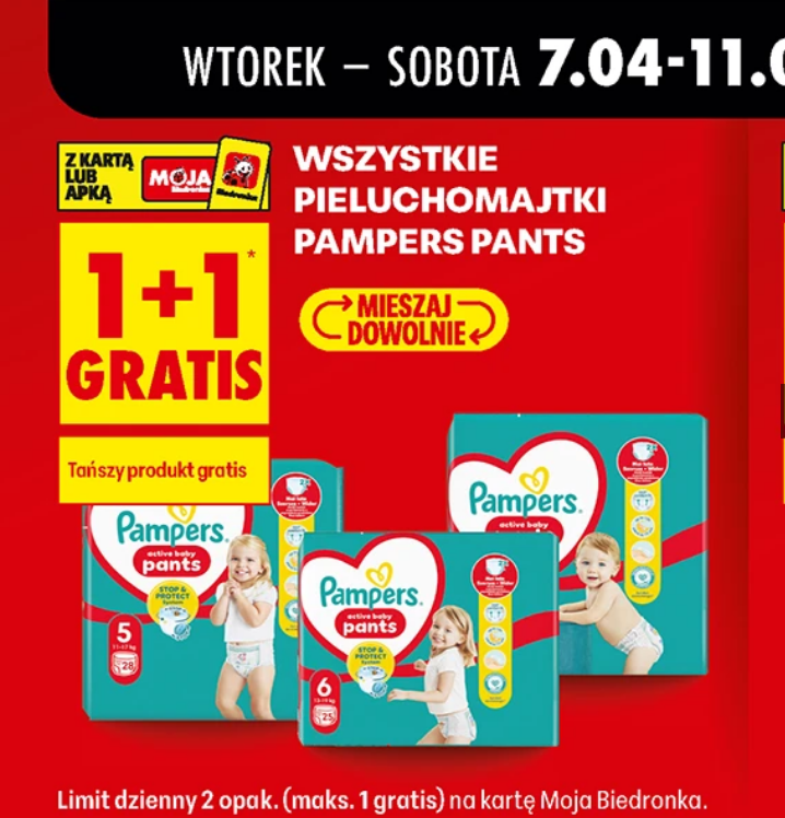 Wszystkie pieluchomajtki Pampers Pants (1+1 GRATiS)