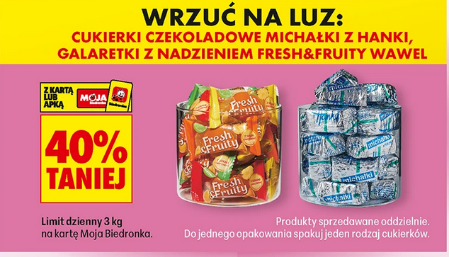 Cukierki czekoladowe Michałki z Hanki i galaretki z nadzieniem FRESH&FRUITY Wawel (40% TANIEJ)