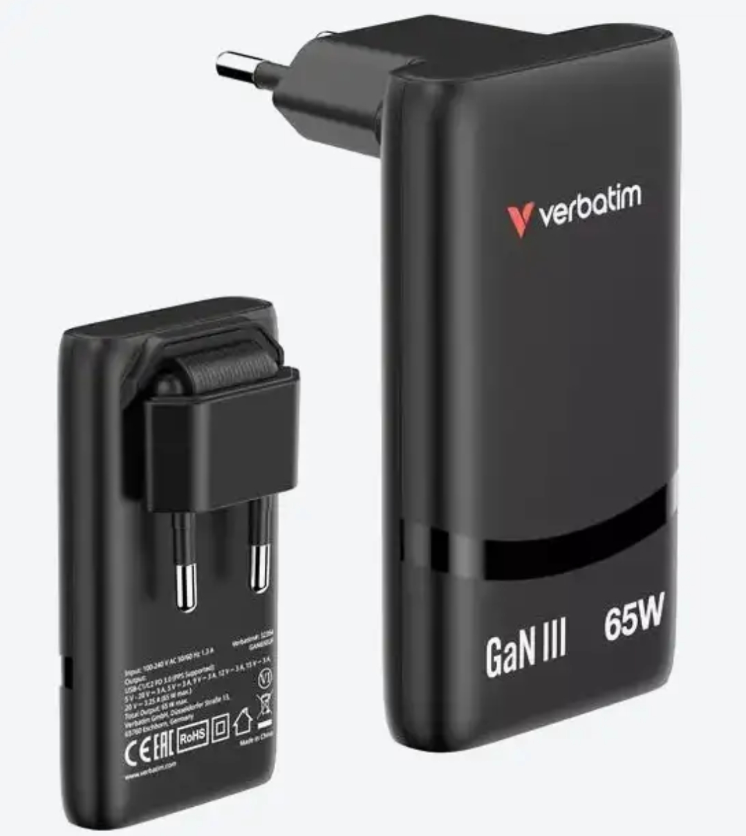 Verbatim Fold 'n' Go GaN Charger ładowarka 65 W, 2 porty USB-C, składana, PD3.0
