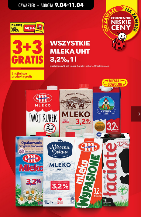 Wszystkie mleka UHT 3.2%, 1L (3+3 GRATIS)
