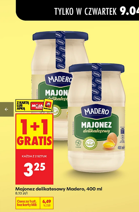 Majonez delikatesowy Madero, 400 ML (1+1 GRATIS)