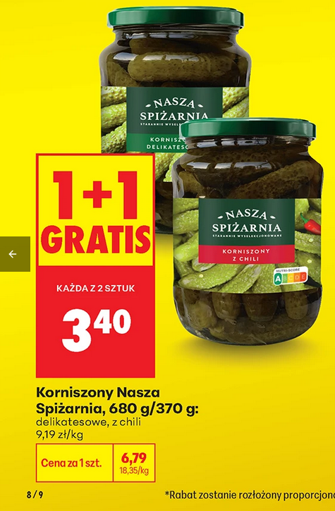 Korniszony Nasza Spiżarnia, 680g/370g, delikatesowe, z chili (1+1 GRATiS)