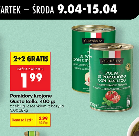 Pomidory krojone Gusto BELLO, 400g (2+2 GRATIS)