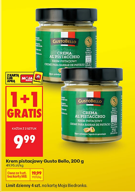 Krem pistacjowy GUSTO BELLO, 200g (1+1 GRATiS)