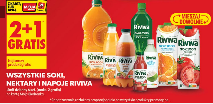 Wszystkie soki, nektary i napoje RIVIVA (2+1 GRATIS)