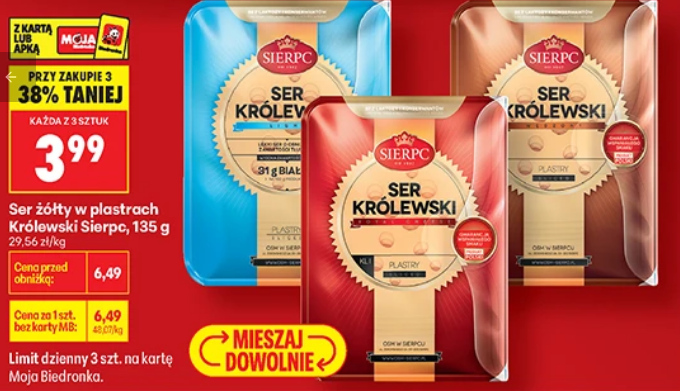 Ser żółty w plastrach Królewski SIERPC, 135g (przy zakupie 3 szt.)