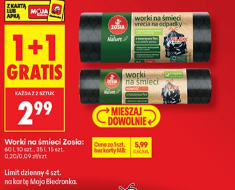 Worki na śmieci Zosia, 60L/10szt, 35L/15szt (1+1 GRATiS)