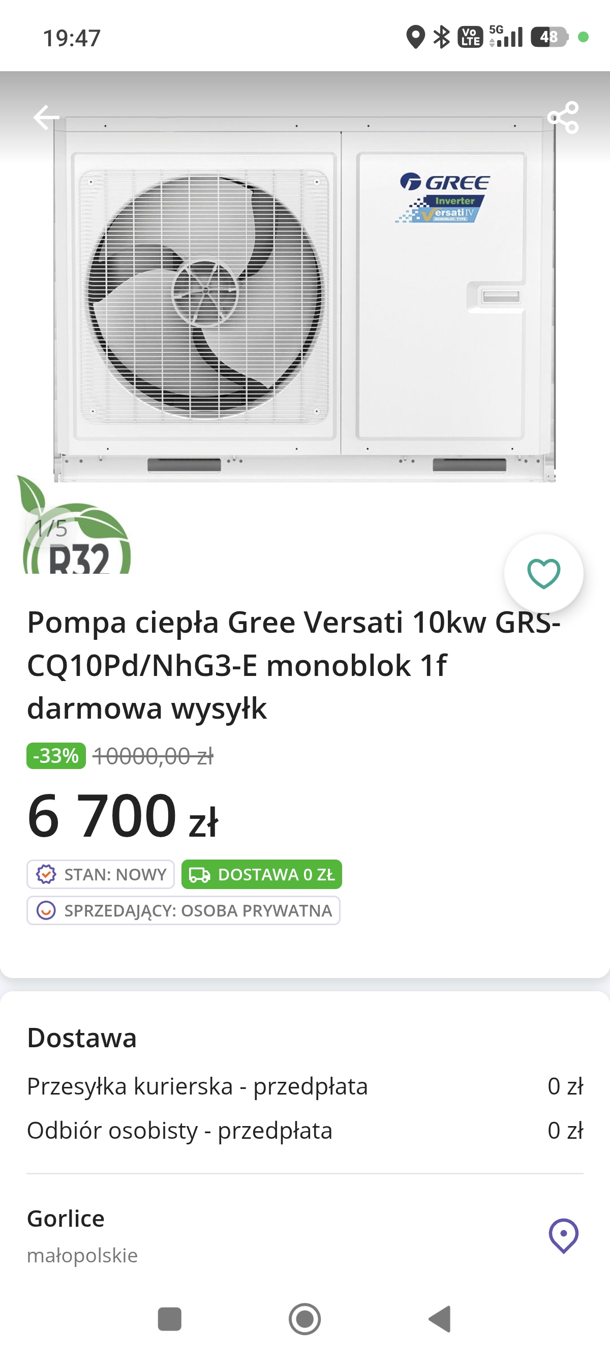 Pompa ciepła gree versati 10kw monoblok