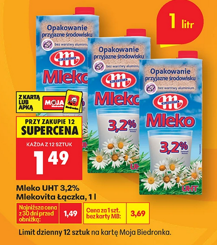 Mleko UHT 3.2% Mlekovita Łączka, 1 L (przy zakupie 12 op.)