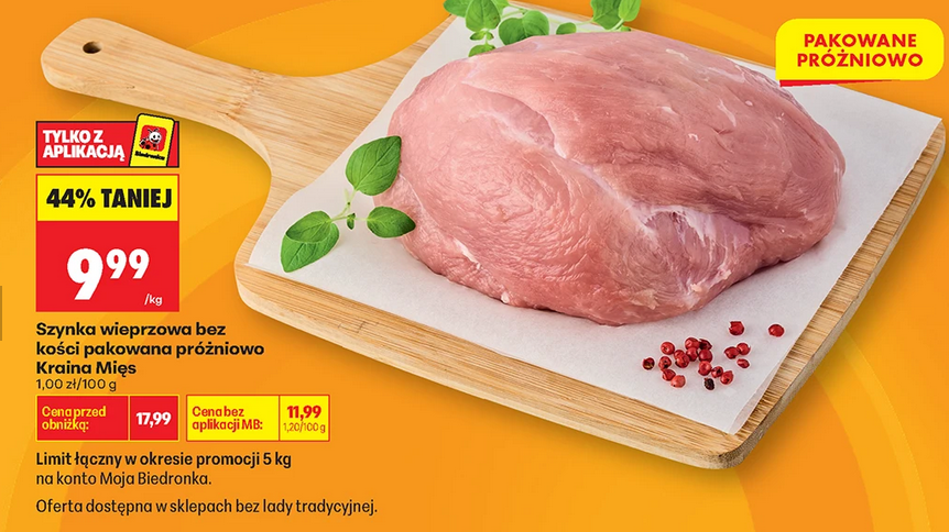 Szynka wieprzowa B/K pakowana próżniowo KRAiNA MiES, 1KG