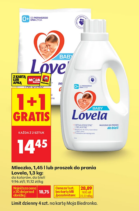 Mleczko 1.45L lub proszek do prania LOVELA, 1.3KG (1+1 GRATIS)