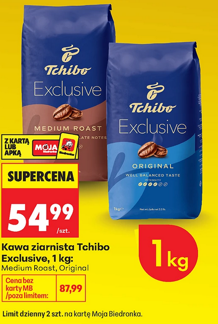 Kawa ziarnista Tchibo Exlusive, 1kg (1+1 GRATIS) (Medium Roast, Oryginal)