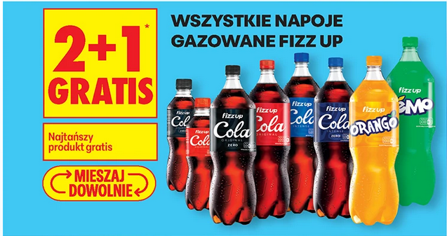 Wszystkie napoje gazowane FiZZ UP (Cola, Orango, Lemon) (2+1 GRATIS)