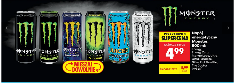 Napoje energetyczny MONSTER, 500ml (przy zakupie 3 szt.)