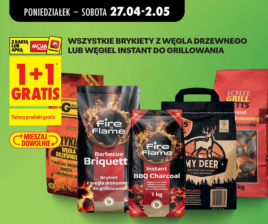 Wszystkie brykiety z w.drzwnego lub węgiel instat do grillowania (1+1 GRATIS)