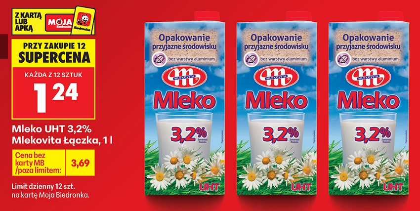 Mleko UHT 3.2% Melkovita Łączka (przy zakupie 12 sztuk)